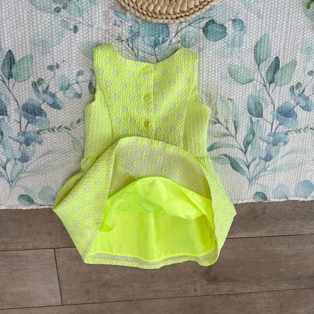 New Cat & Jack Toddler Girl Neon Lime Green Formal Floral Sleeveless Dress 2T